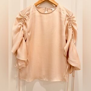 H&M Cream Ruched Sleeve Blouse
